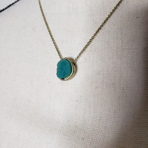 Necklace Druzy Green Gold-tone Pendant Choker Short - Picture 10 of 10